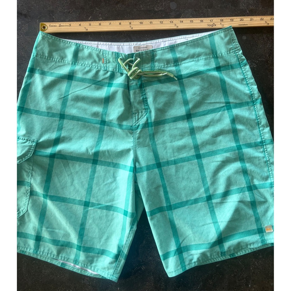 Quiksilver Waterman Collection Mens Green Plaid Board Shorts Cargo Size 38 - Picture 8 of 10